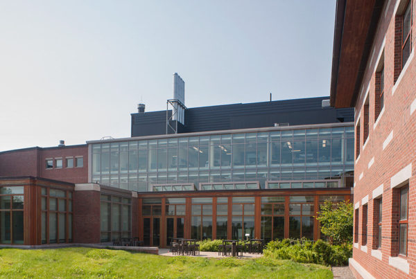 The exterior view of The Snell Research Laboratory’s exterior curtain-wall system.