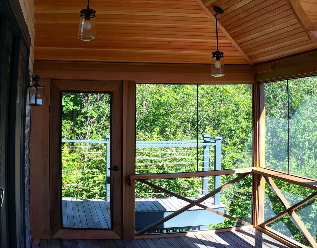 An interior view of the Seal Cove Porch in Tremont Maine.