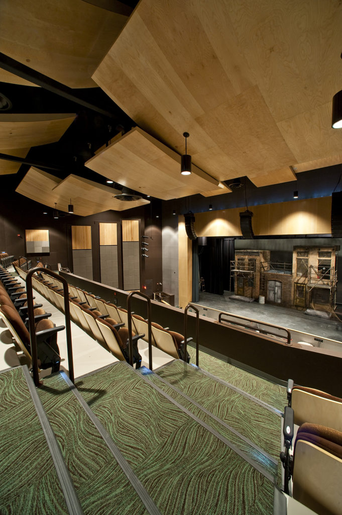 An upstairs view of the interior design of the Gracie theater in the Beardsley Meeting House.