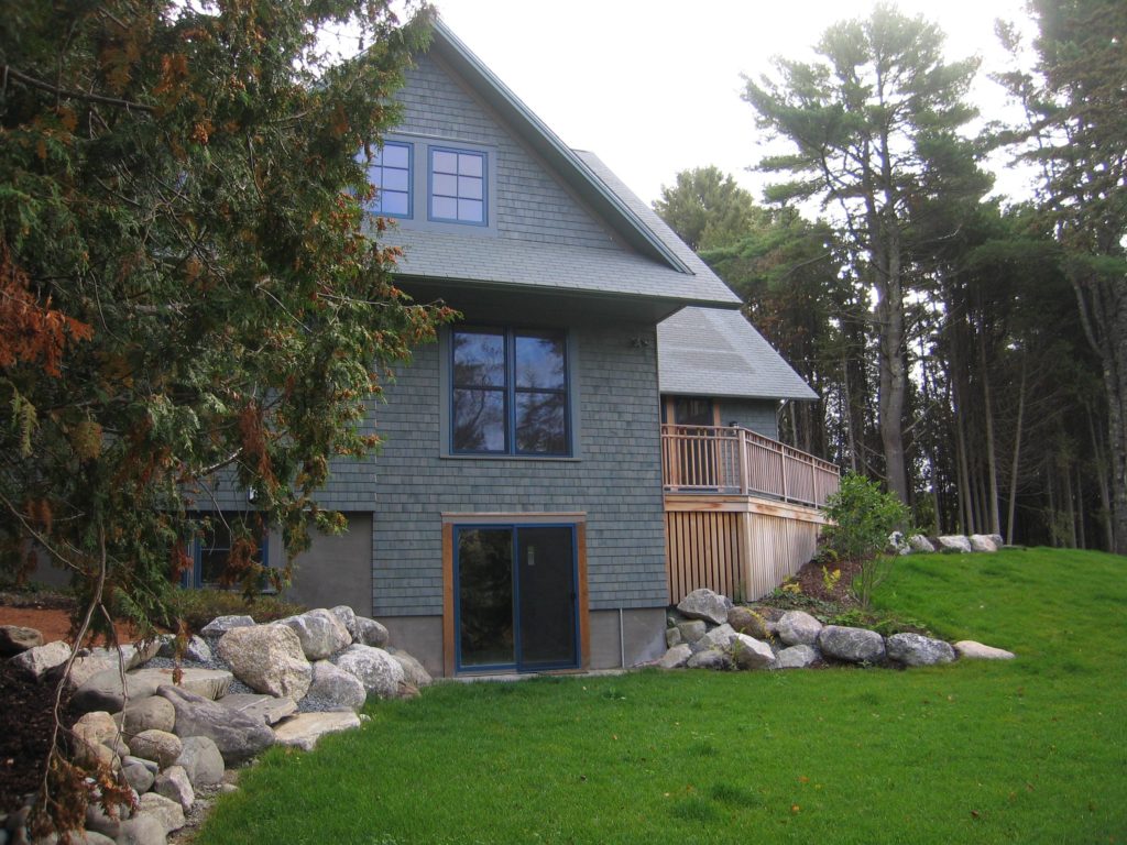 The exterior design of Island Cove Cottage’s back entrance.