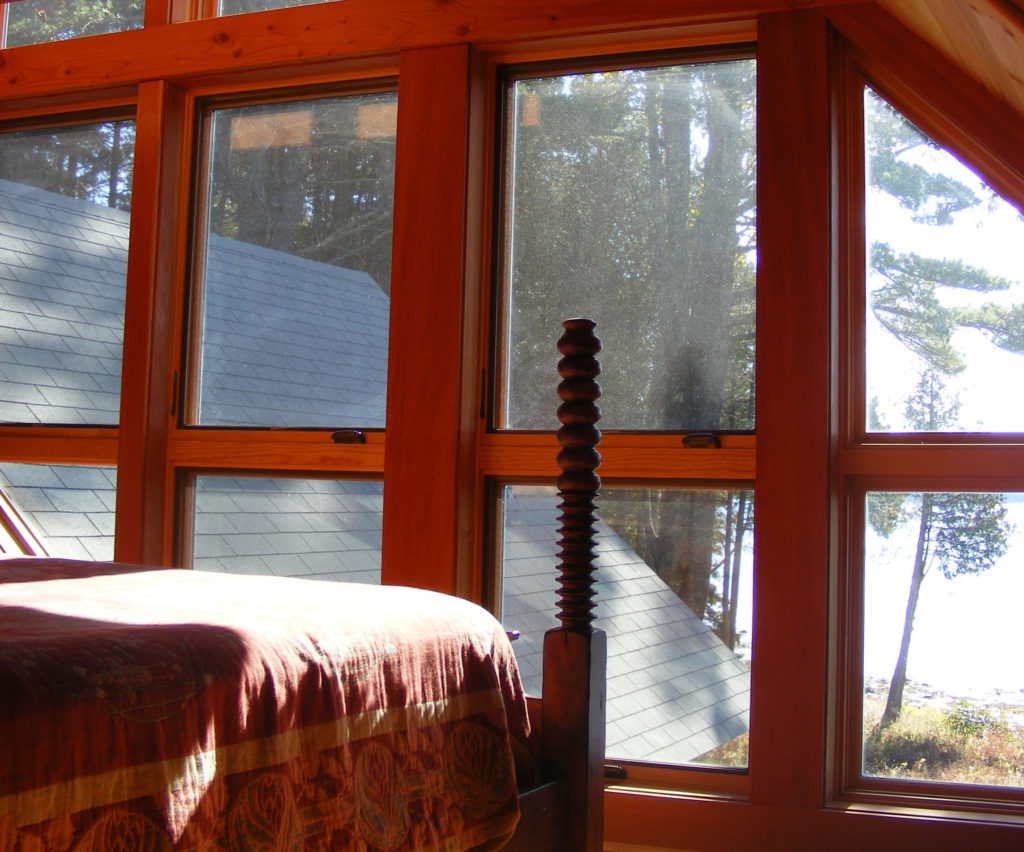 A view of the lake from the master bedroom in Island Cove Cottage.