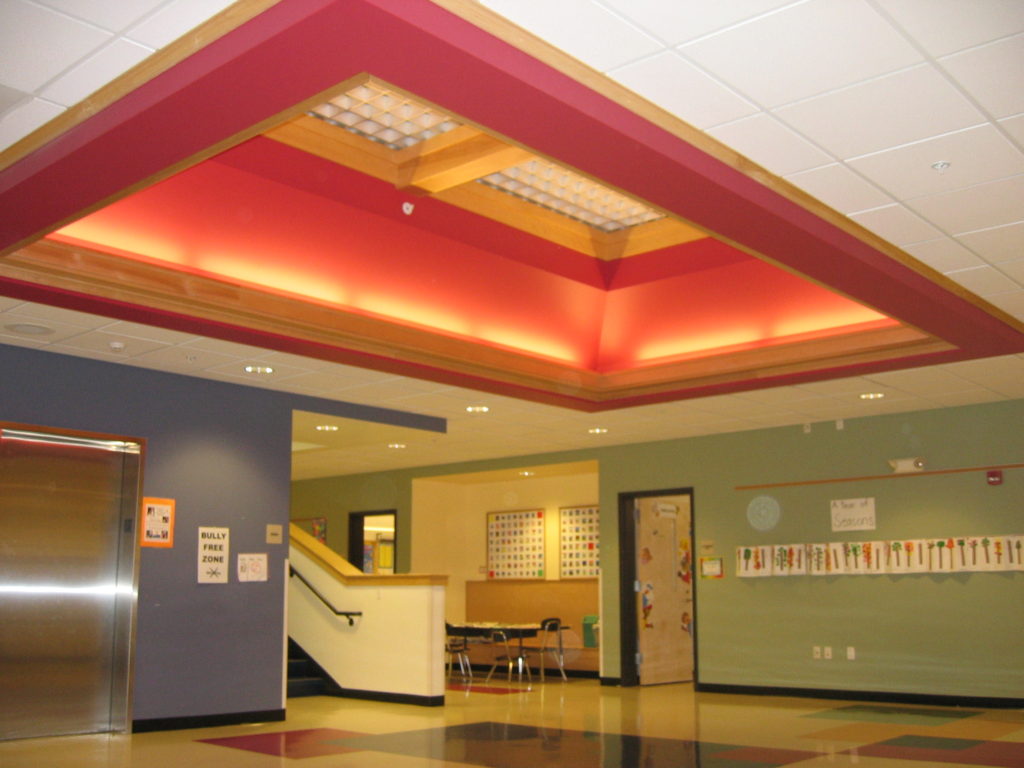 A skylight lighting up Wells Elementary School.